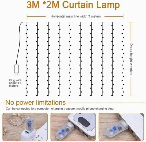 Cortina Decorativa Control Remoto De Luz Led 8 Modos