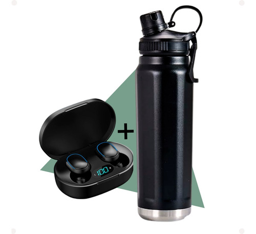 Garrafa Térmica 800ml Alça + Fone De Ouvido Sem Fio Bluetooh