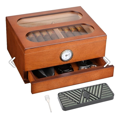 Imagen 5 de 10 de Humidor De Habanos 60 Puros Madera De Cedro Español + Yesque