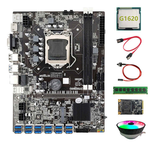 Placa Base Minera B75 Btc 12 Usb+cpu G1620+ventilador Rgb+d