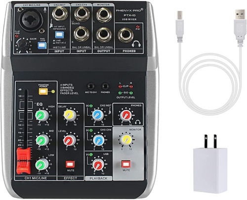 Mezclador De Audio Usb 4 Canales Ecualizador 3 Bandas Efecto