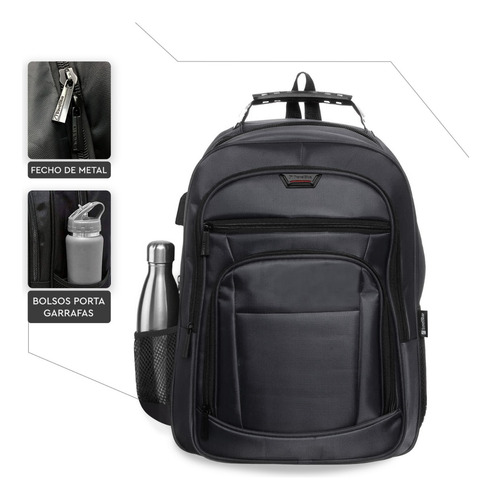 Imagen 5 de 9 de Mochila Notebook Usb Reforzada Urbana Impermeable