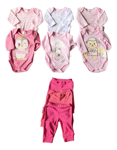 Ropa Bebé Niña 9 Piezas: 6 Mamelucos, 3 Pantalones 3 A 18 Ms