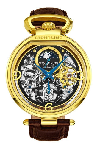 Stuhrling Reloj Hombre Cronografo Acero Inoxidable Original Color de la correa Piel Color del bisel Dorado Color del fondo Automatico