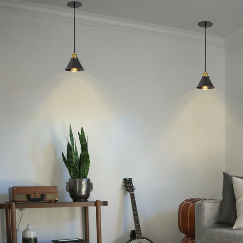 Lámpara Colgante Fsliving Con Pantalla Metálica Negra Modern