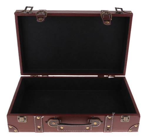 Estuche De Viaje De Madera Antiguo Marrón 40x25x10cm .