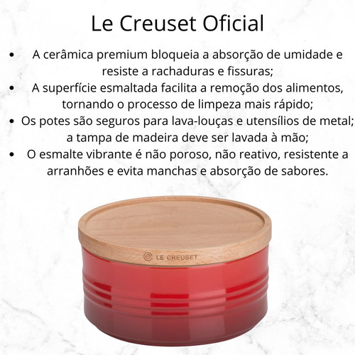 Pote Com Tampa Madeira Le Creuset Cerâmica 420ml Vermelho