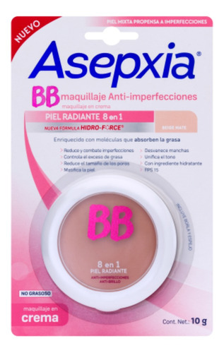 Asepxia Maquillaje En Crema Beige Mate Hidro Force 10grs