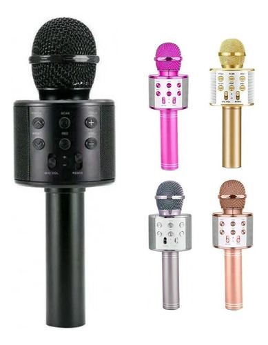 Micrófono Con Bocina Inalámbrico Bluetooth De Karaoke Color Negro