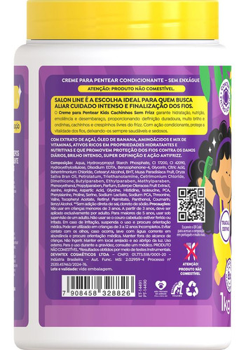 Creme Pentear Kids Cachinhos Sem Frizz Açaí Salon Line 1kg