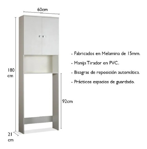 Imagen 2 de 7 de Mueble Sobre Inodoro 2 Puertas Y Estante Dfmbc180 Kromo-s