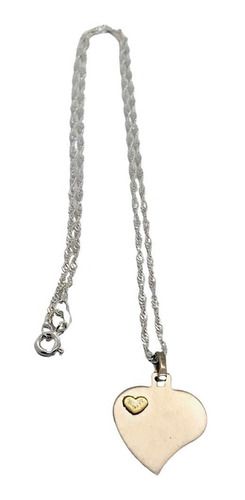 Imagen 2 de 2 de Medalla Corazón Con Corazón De Oro Y Cadena Plata ( C265)