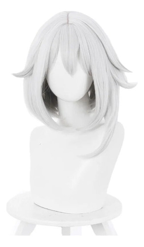 Peluca Genshin Impact Paimon Para Cosplay Npc, Gris, Corta,