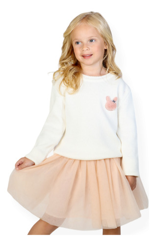 Tricô Infantil Menina Médio Coelho 1 Ao 4 - Off-white