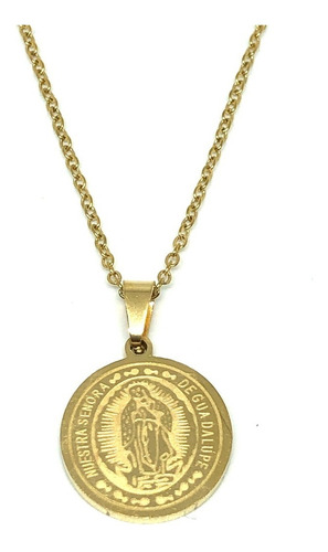 9 Cadena Medalla Virgen Guadalupe 18mm Acero Dorada