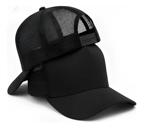 Boné Trucker Telinha Liso Aba Curva Redinha Respirável Top Cor Preto T