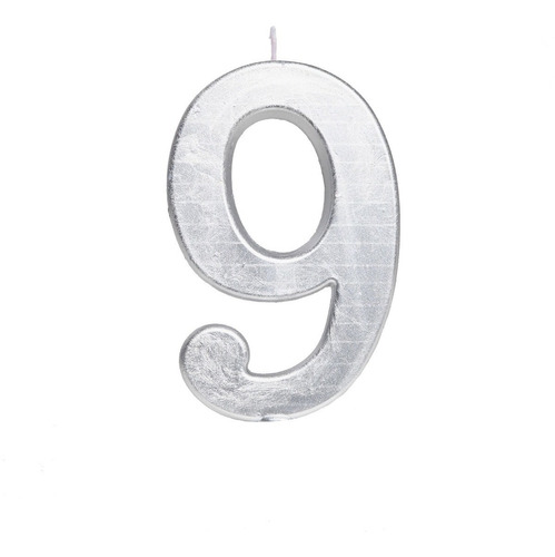 Número 9 - Vela Cromada Metalizada Prata Para Bolo 