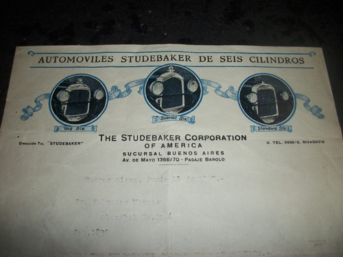 Studebaker Automovilismo - Presupuesto Del Año 1927 - Usado (Usado)