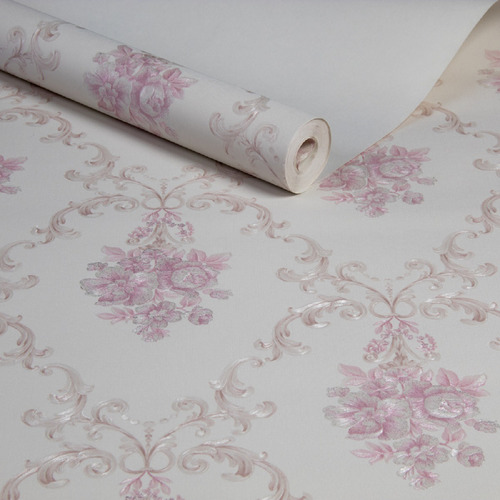 Papel De Parede Vinilico Lavavel Arabesco Rosa Creme 10m Texturizado Relevo Alto Padrão Importad