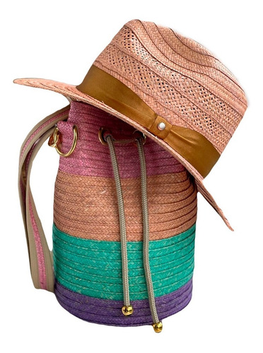 Combo Multicolor Sombrero Exclusivo + Bolso A Mano