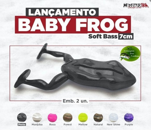 Iscas Artificiais Baby Frog Monster 3x Com 2un 7cm + Anzol Cor Black