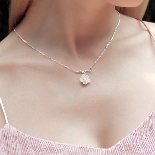 Collar Plata 925 Flores Sakura Cerezo Ciruelo Joyas Mujer