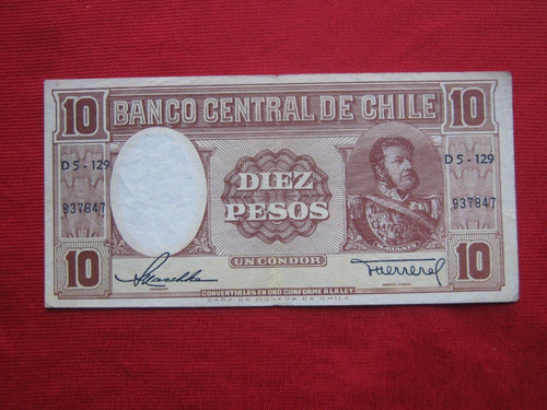 Imagen 1 de 2 de Chile 10 Pesos Maschke - Herrera