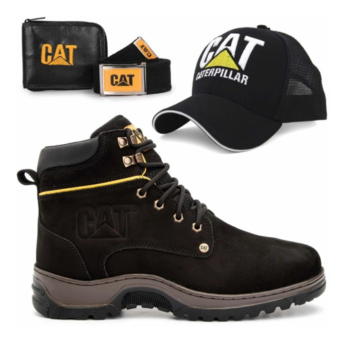 Bota Cat Caterpillar Original Masculina Cuero Kit, Negro