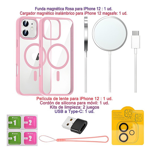 Funda Case Para iPhone 11 12 13 14 15 14pro 15pro 16pro 14pro Max 15pro Max 16pro Max Con Magsafe Rudo Mica Cámara+cargador Inalambrico 7 Kit