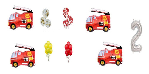 4 Globos Camion Bombero 41 Cm Latex,  Numero Y + Ver Descrip