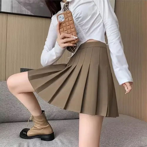 . Elegante De Falda Plisada A Color Sólido Tableada Con