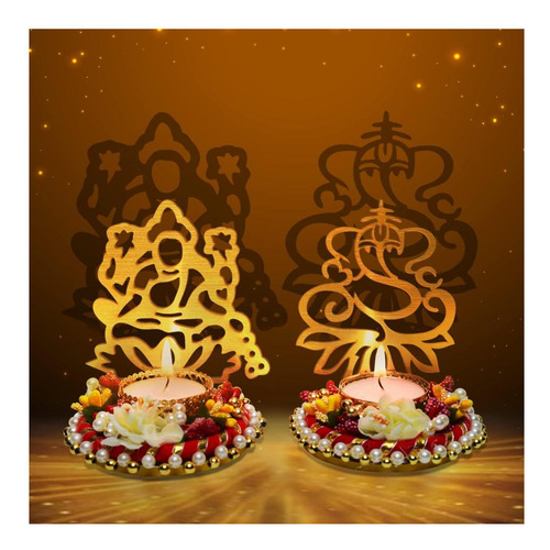 Satvik 1 Par Lakshmi Ganesh Decorative Shadow Diya, Decoraci