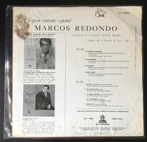 Vinilo Marcos Redondo Un Gran Cantante Español Che Discos (Usado)