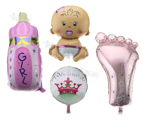 4 X Chica Linda Globos De La Hoja Para Bebé Ducha Bautizo Cu