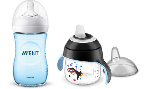 Kit Mamadeira Petala 260ml Avent + Copo Pinguim Azul 