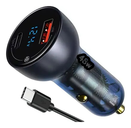 Carregador Veicular Turbo Celular Com Voltimetro E Cabo