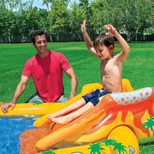 Pileta Inflable Con Tobogan De Dinosaurios Agua Intex 216 Lt Color Verde