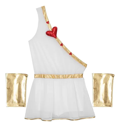 Disfraz De Cupido Para Adulto – Set Con Vestido, Alas Y Cinturón Blanco Y Oro | Traje De Arquero Del Amor Para Halloween, Carnaval Y Fiestas De Disfraces | Talla 52-54 (L)