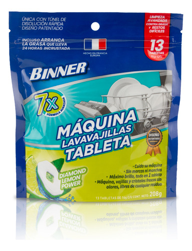 Máquina Lavavajillas Binner En Tableta Limón 208gr