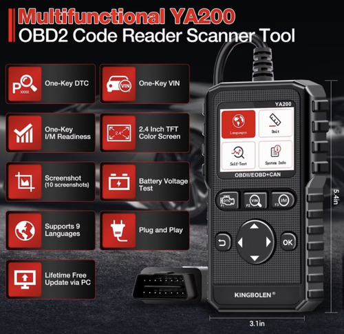 Scanner Automotivo Ya200 Obd2 Limpa Códigos De Erros Da Ecu