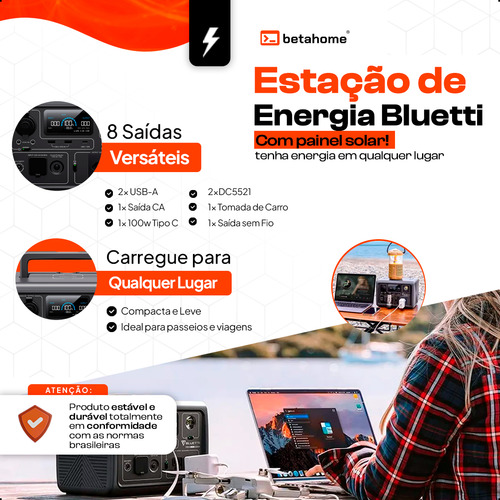 Bluetti Eb3a 268wh 600w 220v Estação De Energia Portátil Leve Potente ( 1200w Pico ) Controle Via App Tomada Padrão Br