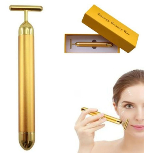 Aparelho Massageador Para Face Rosto Portátil Vibratório 24k Cor Dourado Pilha