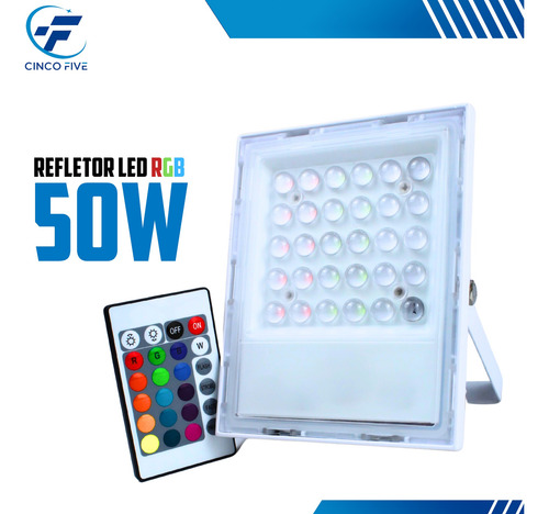 Refletor Led Rgb Com 50w Para Iluminação Externa E Jardim