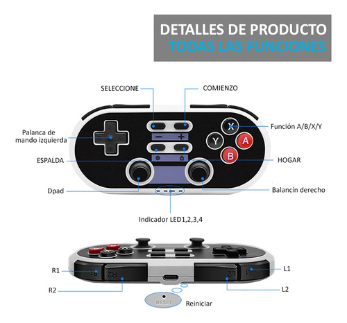Controlador Inalámbrico Bluetooth Gamepad Retro Recargable