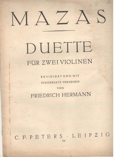 Partitura Original Duette Für Zwei Violinen Mazas - Hermann