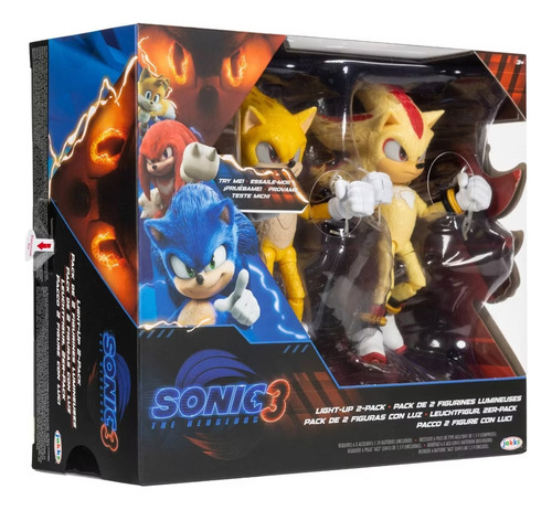 Figuras Sonic 3 Super Sonic + Super Shadow Con Luz