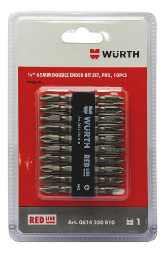 Set Puntas Dobles 1/4  Ph2 10 Piezas Red-line Wurth