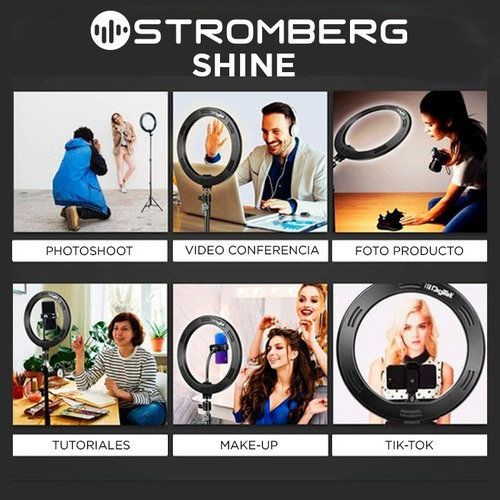 Imagen 7 de 8 de Aro De Luz Led Celular Selfie Trípode 2.1m Stromberg Shine