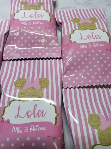 Candy Bar Minnie Rosa Y Dorado Golosinas Para 10 Niños