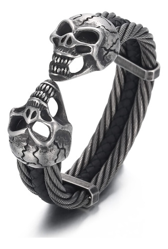 Brazalete De Cable Trenzado Con Calavera Klapgo Para Hombre,